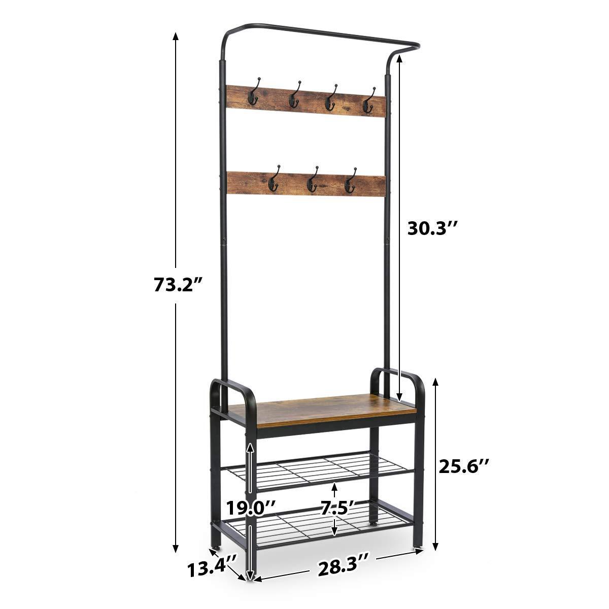 Try kingso industrial coat rack hall tree entryway coat shoe rack 3 tier shoe bench 7 hooks wood look accent furniture with stable metal frame easy assembly