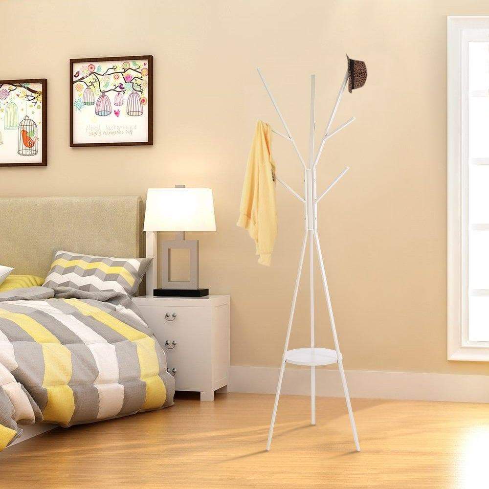 New home bi coat rack stand coat hanger with 9 hooks for holding jacket hat purse white