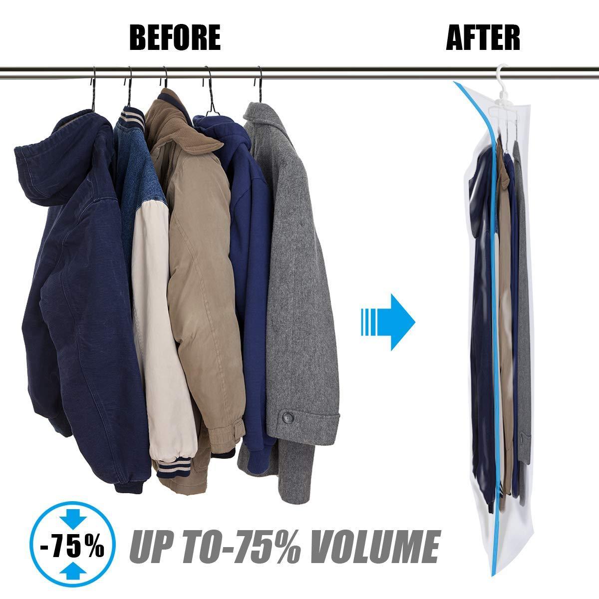 Budget mrs bag hanging vacuum storage bags 6 pack 3jumbo57x27 6 3short41 3x27 6 space saver bag dress cover with hook for coats jackets clothes closet storage hand pump included