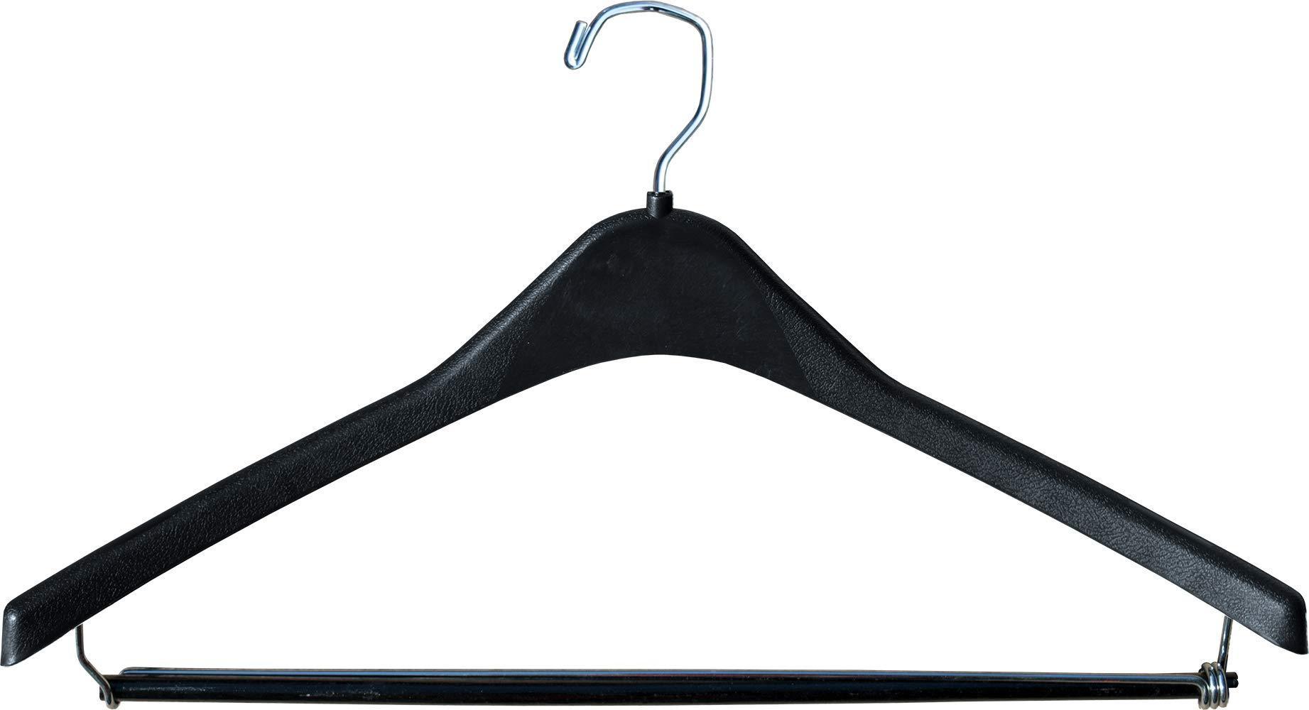 Buy the great american hanger company heavy duty black plastic suit hanger with locking wooden pant bar box of 100 1 2 inch thick curved hangers for uniforms and coats