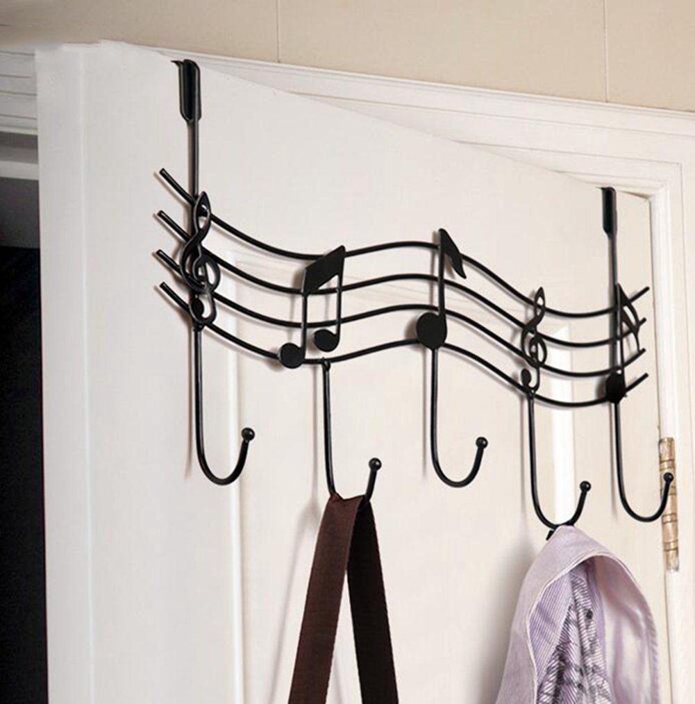 LingStar Music Note Style Metal Coat Hanger Wrought Iron Rack Robe Hooks Black