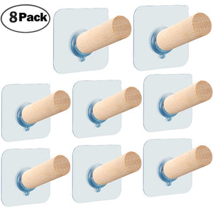 FOTYRIG Self Adhesive Hooks No Drills Wooden Hat Wall Hooks Storage Wall Mounted Coat Hanging Hook for Coat Towel Hat Key Robe Hooks On Door Wardrobe Closet-6 Pack