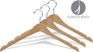 Heavy duty the great american hanger company curved wood top hanger box of 25 17 inch wooden hangers w natural finish chrome swivel hook notches for shirt jacket or coat