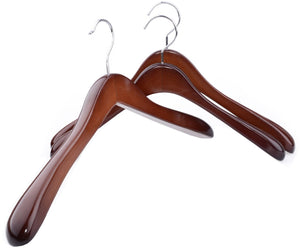 Storage organizer superior gugertree wooden wide shoulder coat hanger women clothing hangers with polished chrome hook attractive walnut finish 3 pack