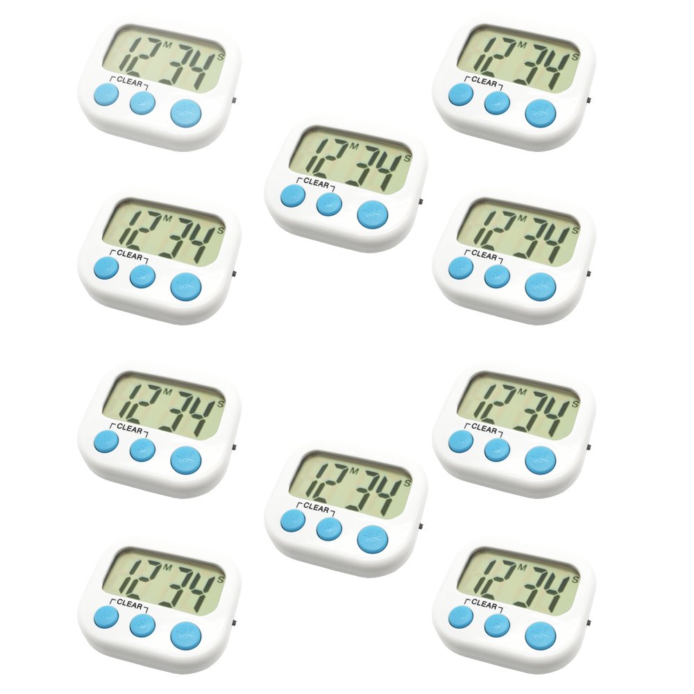 Digital Kitchen Timer Magnetic Back Big LCD Display Loud Alarm Minute Second Count Up Countdown With ON/OFF Switch For Kitchen, Homework, Exercise, Game (10 White)