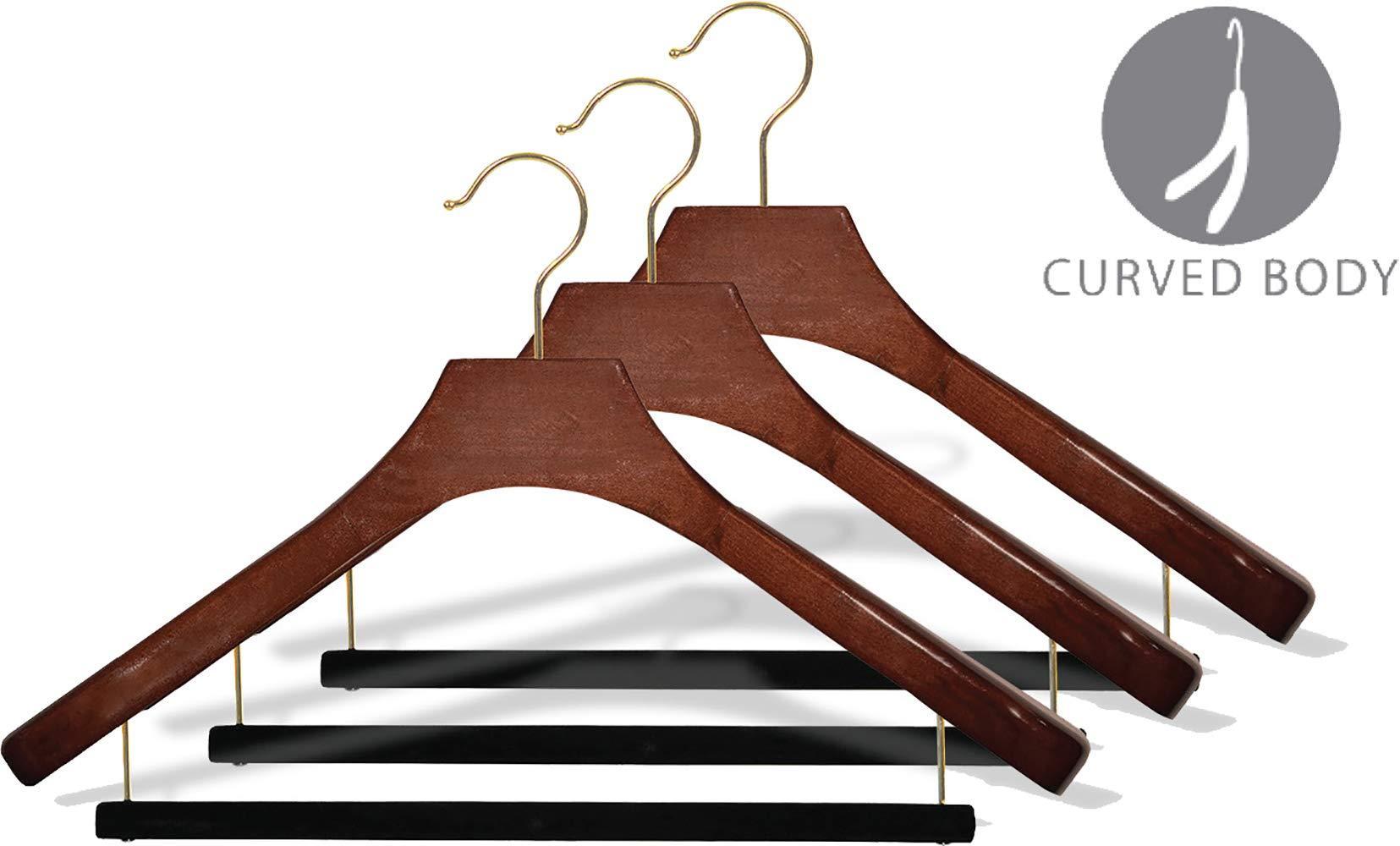Discover the best deluxe wooden suit hanger with velvet bar walnut finish brass swivel hook large 2 inch wide contoured coat jacket hangers set of 12 by the great american hanger company