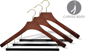 Discover the best deluxe wooden suit hanger with velvet bar walnut finish brass swivel hook large 2 inch wide contoured coat jacket hangers set of 12 by the great american hanger company