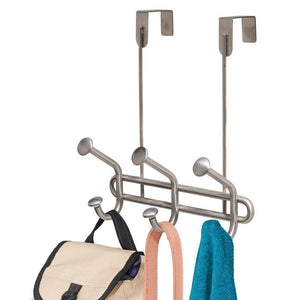 Budget interdesign forma ultra over door storage rack organizer hooks for coats hats robes clothes or towels 3 dual hooks brushed stainless steel