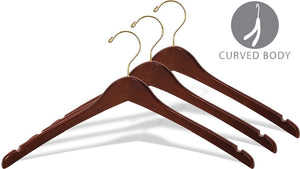 Top rated the great american hanger company curved wood top hanger box of 100 17 inch wooden hangers w walnut finish brass swivel hook notches for shirt jacket or coat