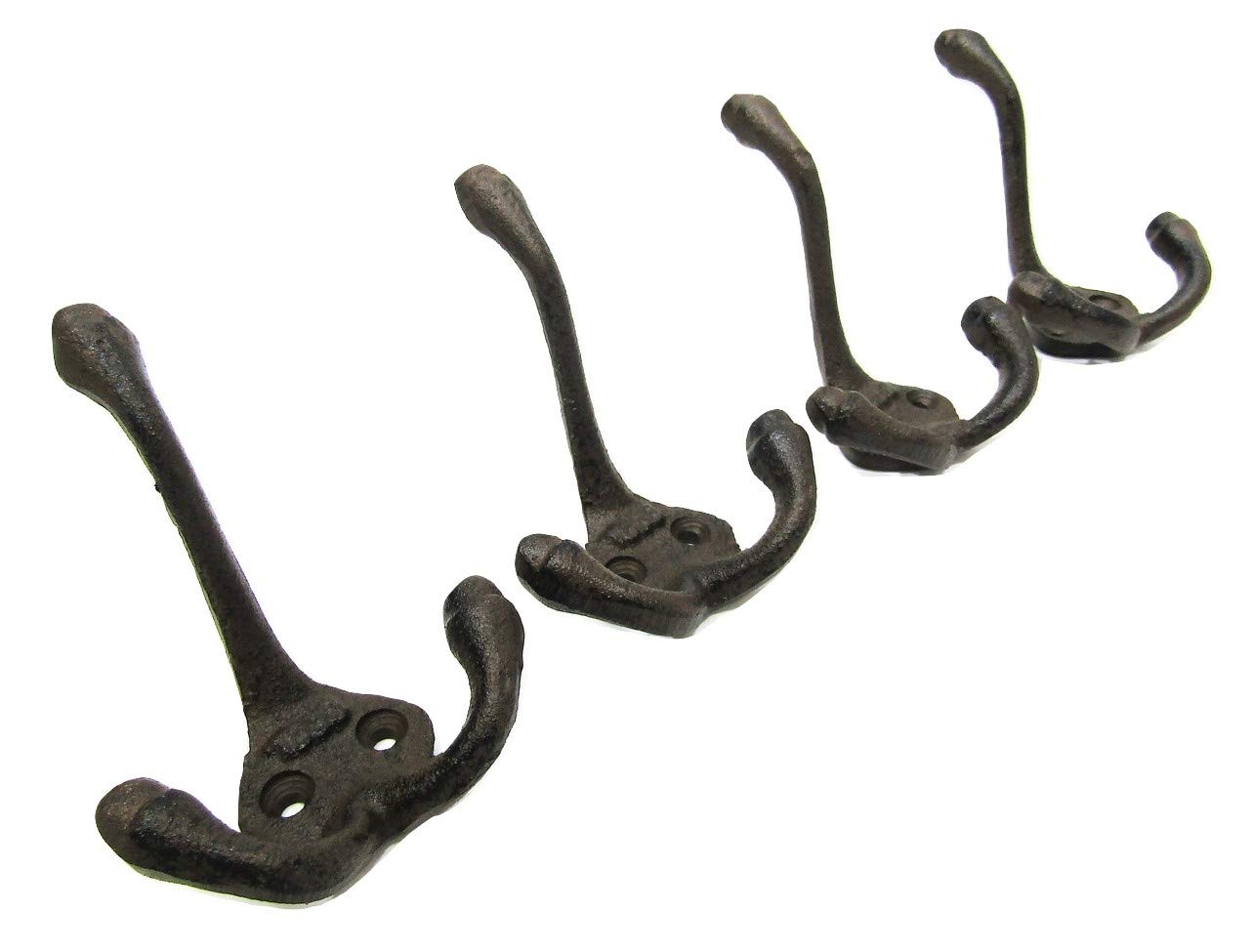 Lot-4-Antique-Style-TRIPLE-RUSTIC- 1888-School-COAT-HOOK-Cast-Iron-Wall-Mount-Hardware