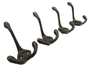 Lot-4-Antique-Style-TRIPLE-RUSTIC- 1888-School-COAT-HOOK-Cast-Iron-Wall-Mount-Hardware