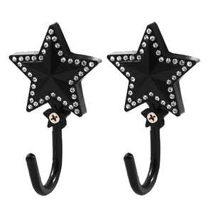 uxcell Stars Shape Artificial Rhinestones Decor Coat Handbag Hook Wall Hanger 2 PCS Black