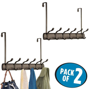 Best seller  mdesign decorative over door long easy reach 12 hook metal storage organizer rack to hang jackets coats hoodies clothing hats scarves purses leashes bath towels robes 2 pack bronze