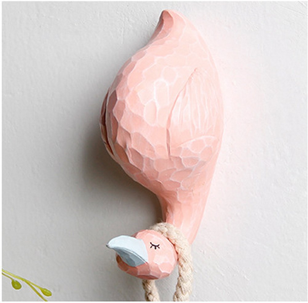 Here&There Flamingo Head Single Wall Hook Coat, Hat, Key Hanger for Living Room Bedroom Office Decor Gift Eco-Friendly, Rustic, Dust-Proof (Pink)