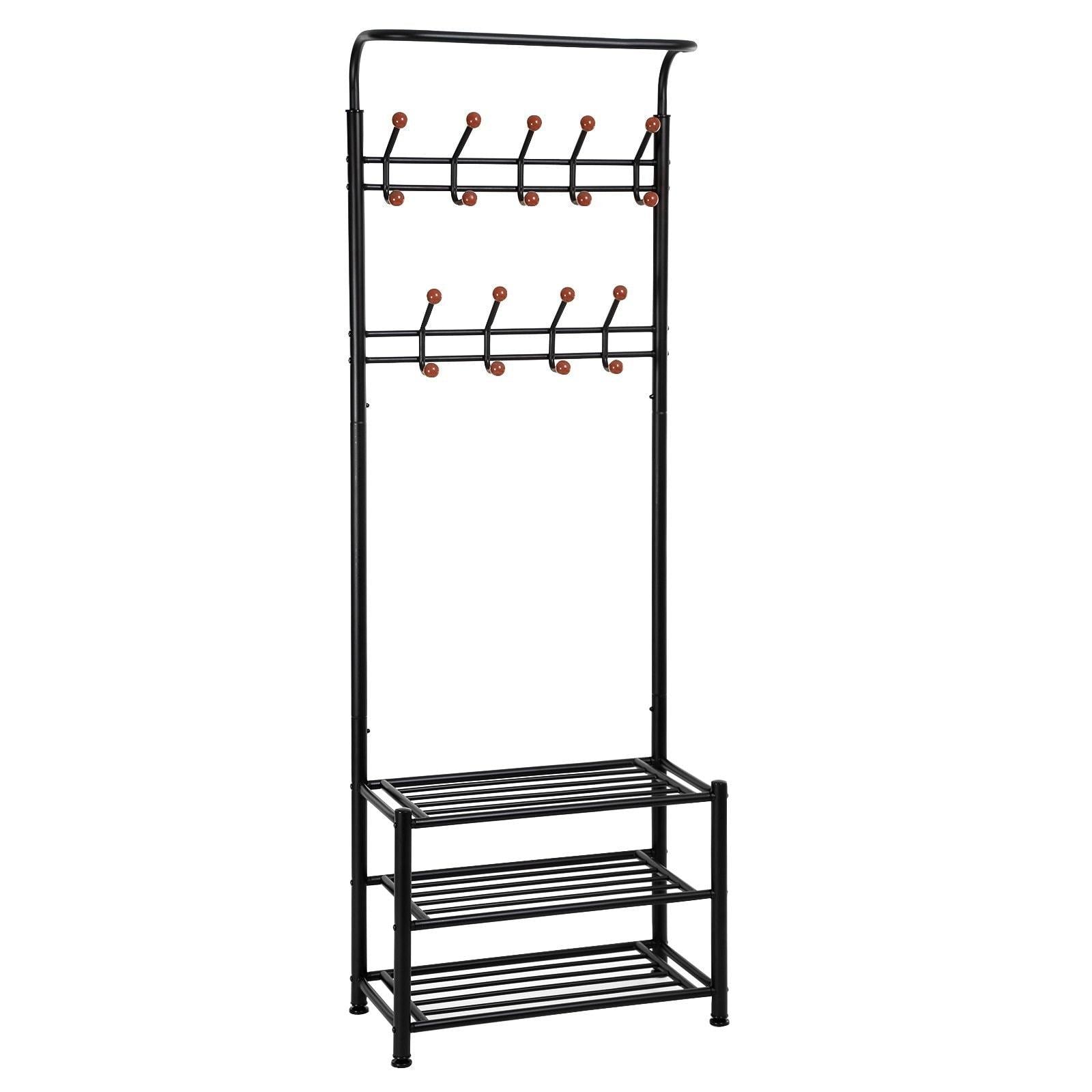 Featured songmics entryway coat rack with storage shoe rack hallway organizer 18 hooks and 3 tier shelves metal black urcr67b