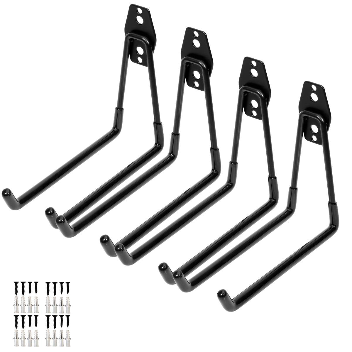 Heavy Duty Utility Hooks with Anti-Slip Coating Used for Garage, Shop, Basement, Shed, Garden Storage Organize Extended Wall Mount U Tool Holder (4 Pack Black Square Hook Large)