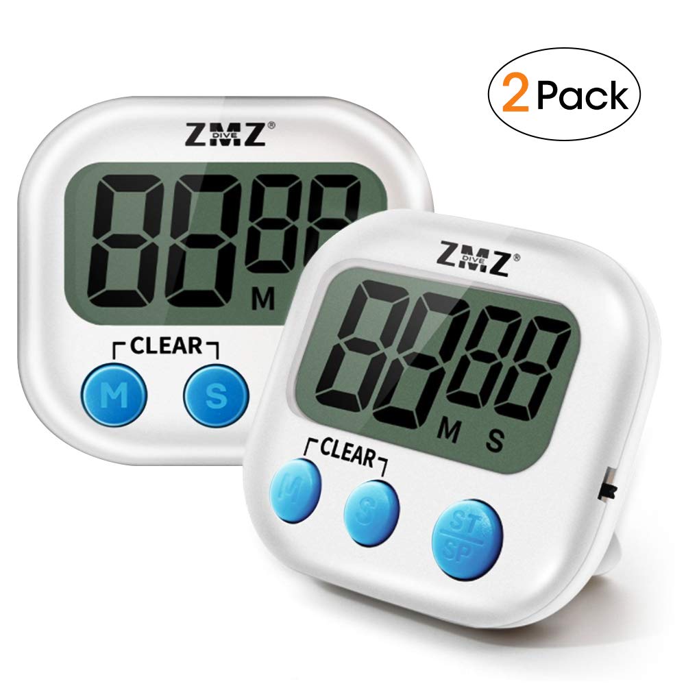Digital Kitchen Timer, Magnetic Backing & Standing & Hanging for Placement, 2 PCS Pack Kitchen Clock Set for Cooking Baking Sports Games Office Facial, Big Digits Loud Alarm Minute Second Countdown