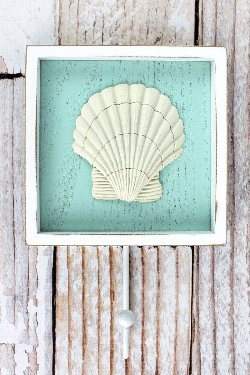 9.25 x 6 Seashell Framed Wood Wall Hook