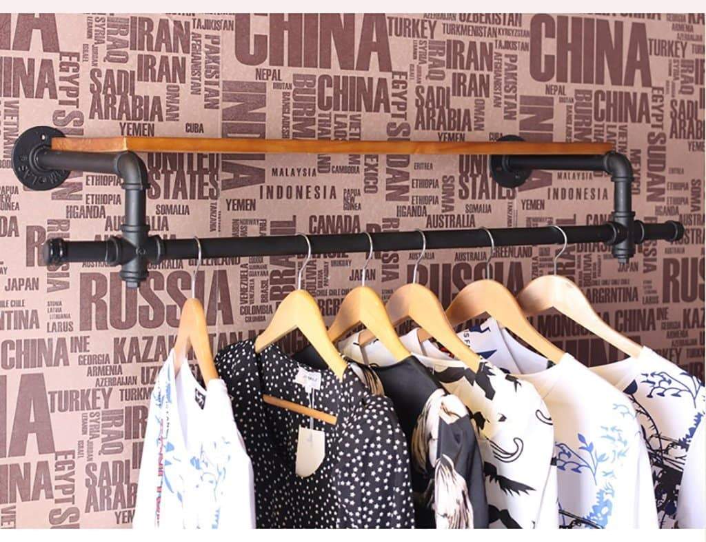 Save on floating shelves coat racks clothing store hanger display stand retro old wood water pipe shelves clothing rack wall hangers industrial wall frame size 12028cm