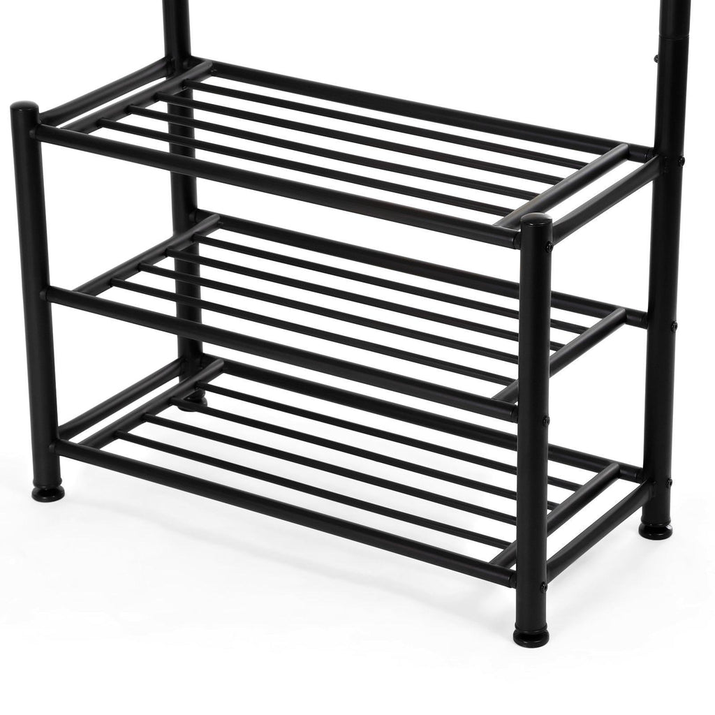 Explore songmics entryway coat rack with storage shoe rack hallway organizer 18 hooks and 3 tier shelves metal black urcr67b