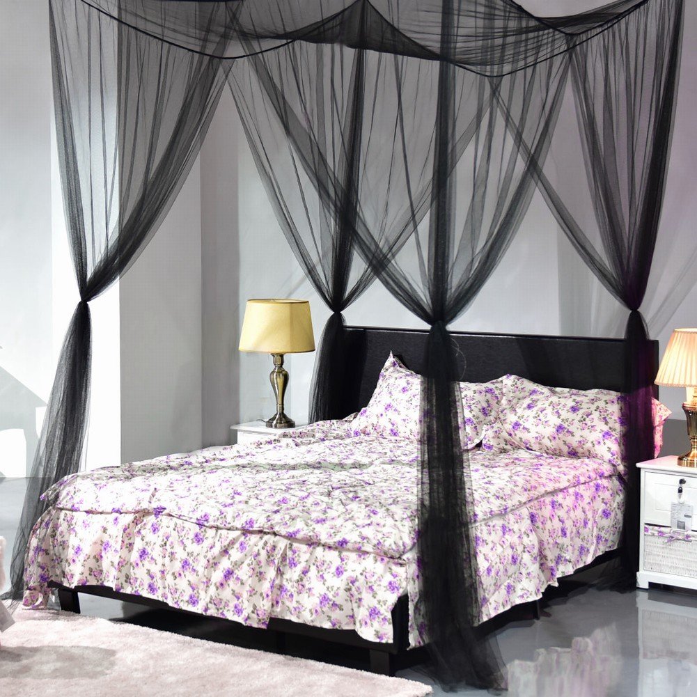 Hihotel 4 Corner Post Bed Canopy Mosquito Net Full Queen King Size Bedroom Sleeping Mesh Netting (74.8''X82.68''x97.49'')