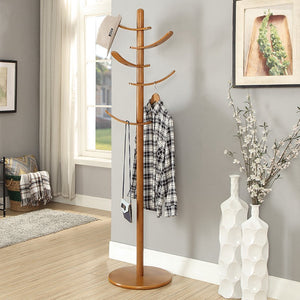 Save yakers collection sturdy free standing coat rack with 6 sail rotated hooks round base rubber wood hall tree for kids walnut