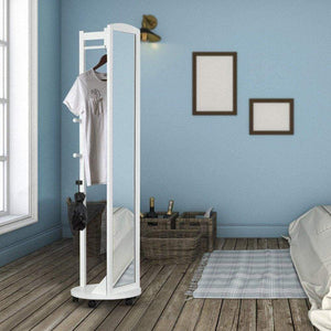 The best tiny times multifunctional 360 swivel wooden frame 69 tall full length mirror dressing mirror body mirror floor mirror with hanging bar coat stand coat hooks ivory white
