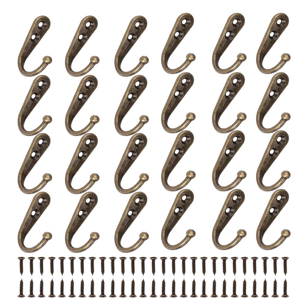 YARIEW Coat Hooks Robe Hook Vintage Coat Hook 24 PCS Wall Mounted Robe Hook Single Coat Hanger Heavy Duty Coat Hooks No Scratch 48 Pieces Screws Bronze