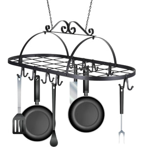 Iron Hanging Pot Rack Holder, Kitchen Hanger Pots and Pans Rack Organizer with Hooks to Storage Utility Cookware