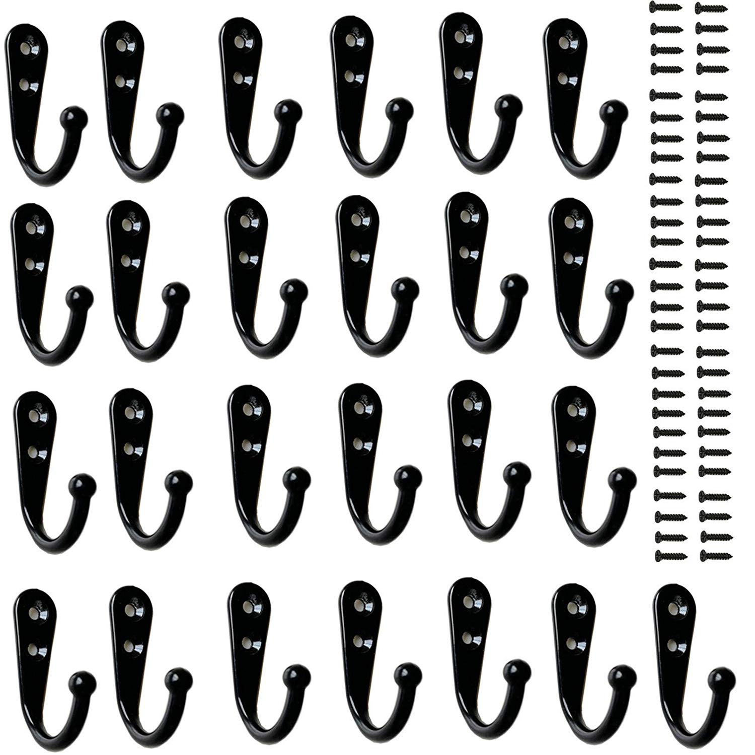 25 Pieces Wall Mounted Coat Hook Robe Hooks Cloth Hanger Coat Hanger Coat Hooks Rustic Hooks and 54 Pieces Screws for Bath Kitchen Garage Single Coat Hanger (Black Color)