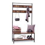 Exclusive ironck coat rack free standing hall tree industrial entryway organizer coat stand with storage bench mdf board multifunctional sturdy metal frame large size