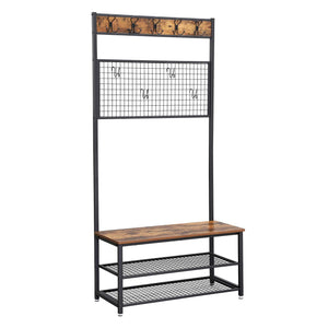 Purchase vasagle industrial coat stand shoe rack bench with grid memo board 9 hooks and storage shelves hall tree with stable metal frame rustic brown uhsr46bx