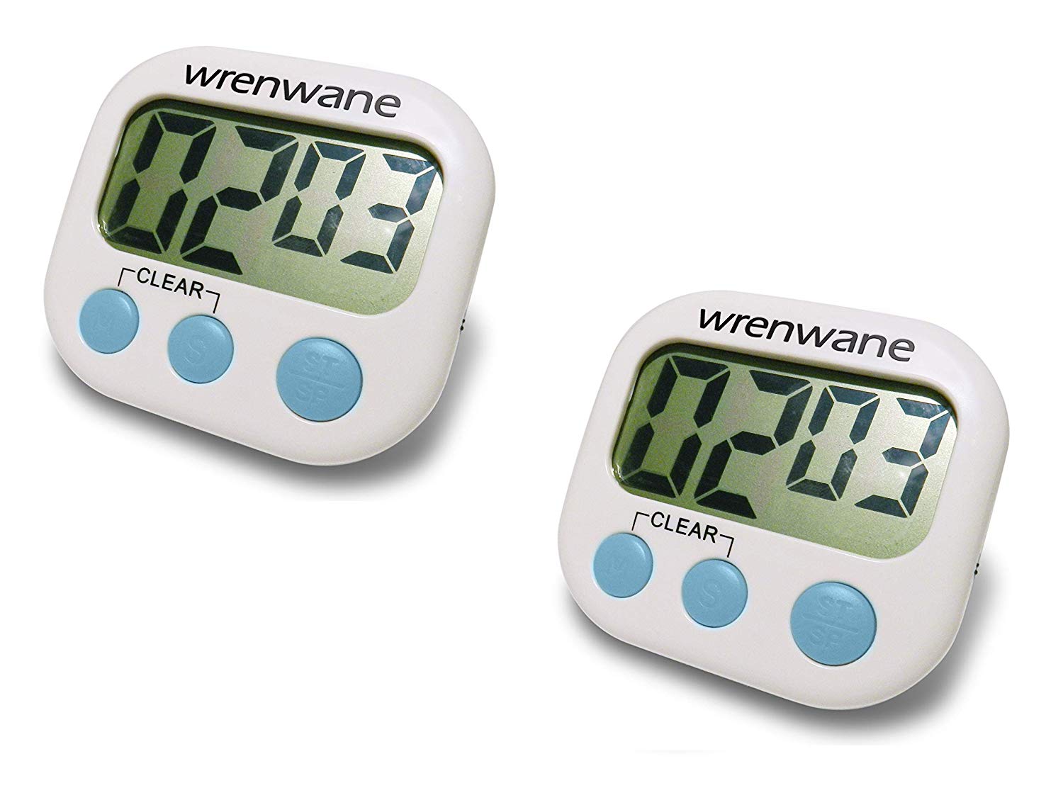 Wrenwane Digital Kitchen Timer (Upgraded), No Frills, Simple Operation, Big Digits, Loud Alarm, Magnetic Backing, Stand, White (Pack of 2)