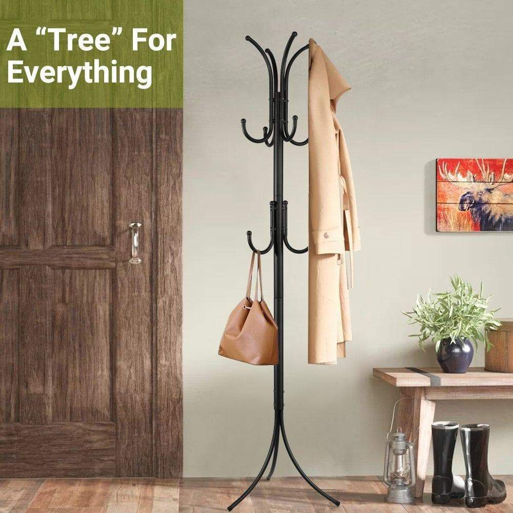 Budget friendly cozzine coat rack coat tree hat hanger holder 11 hooks for jacket umbrella tree stand with base metal black