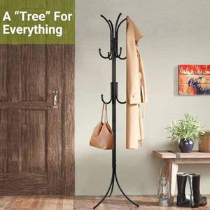 Budget friendly cozzine coat rack coat tree hat hanger holder 11 hooks for jacket umbrella tree stand with base metal black