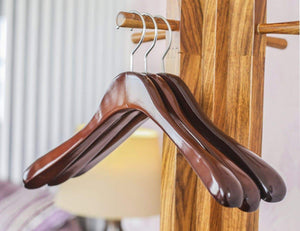 Try superior gugertree wooden wide shoulder coat hanger women clothing hangers with polished chrome hook attractive walnut finish 3 pack
