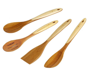 Island Bamboo 13" Two Tone Wooden Spoon & Spatula 4pc Utensil Set