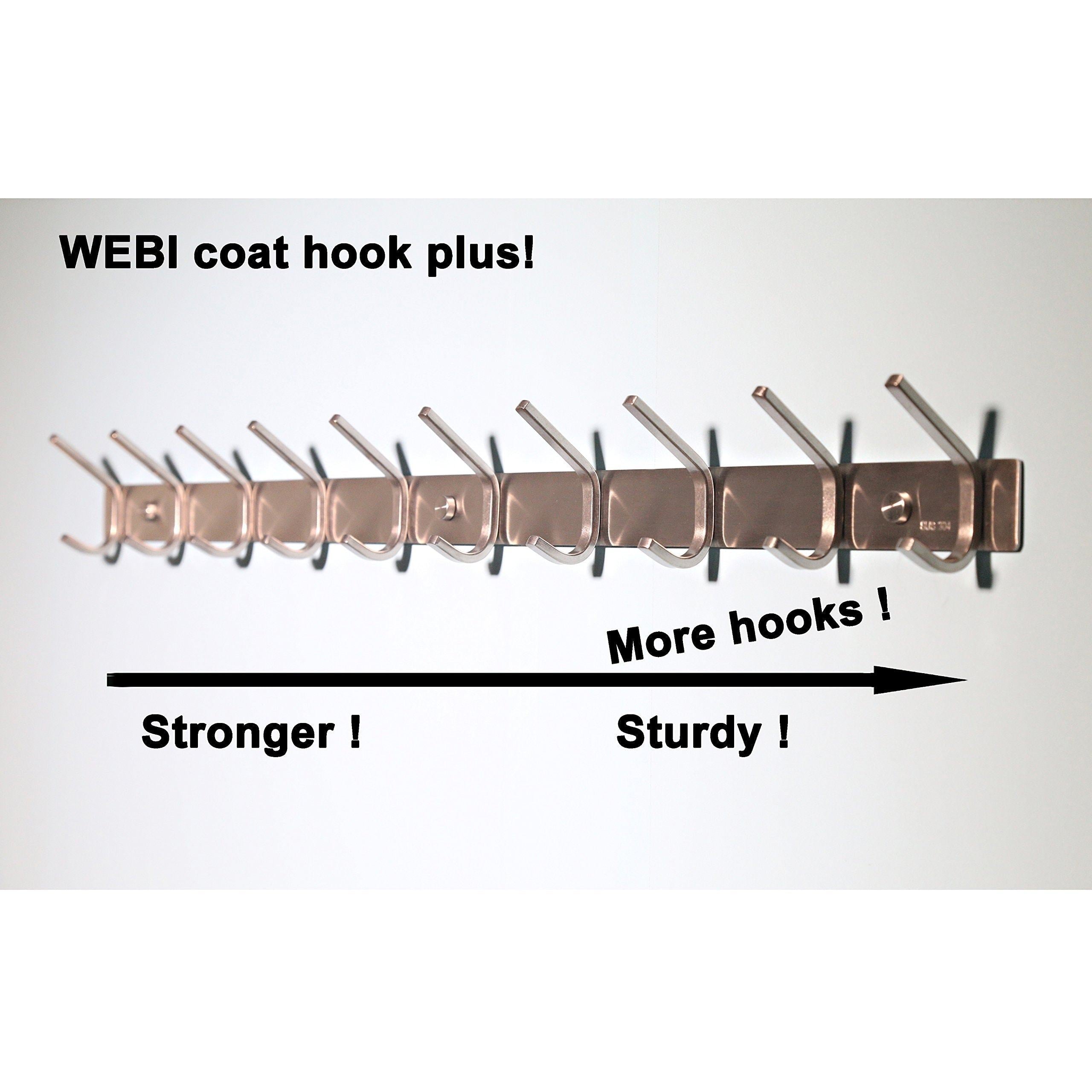 Top rated 10 hooks webi heavy duty stainless steel 304 hook rail coat rack with 10 hooks satin finish great home storage organization for bedroom bathroom foyers hallways 2packs