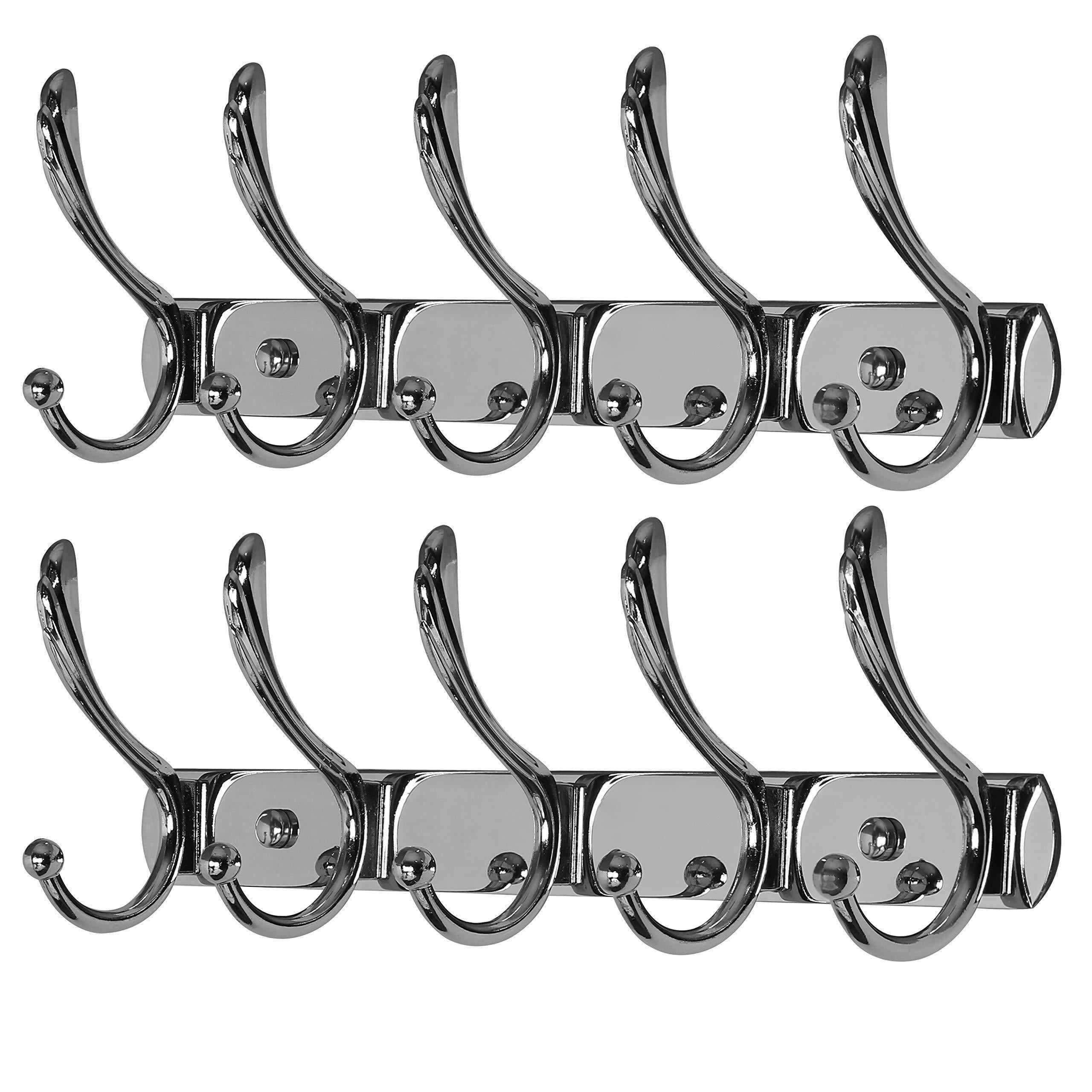 Buy now dseap coat rack wall mounted with 5 jumbo double hooks heavy duty stainless steel metal coat hook hanging clothes towel hat robes for mudroom bathroom entryway chromed 2 packs