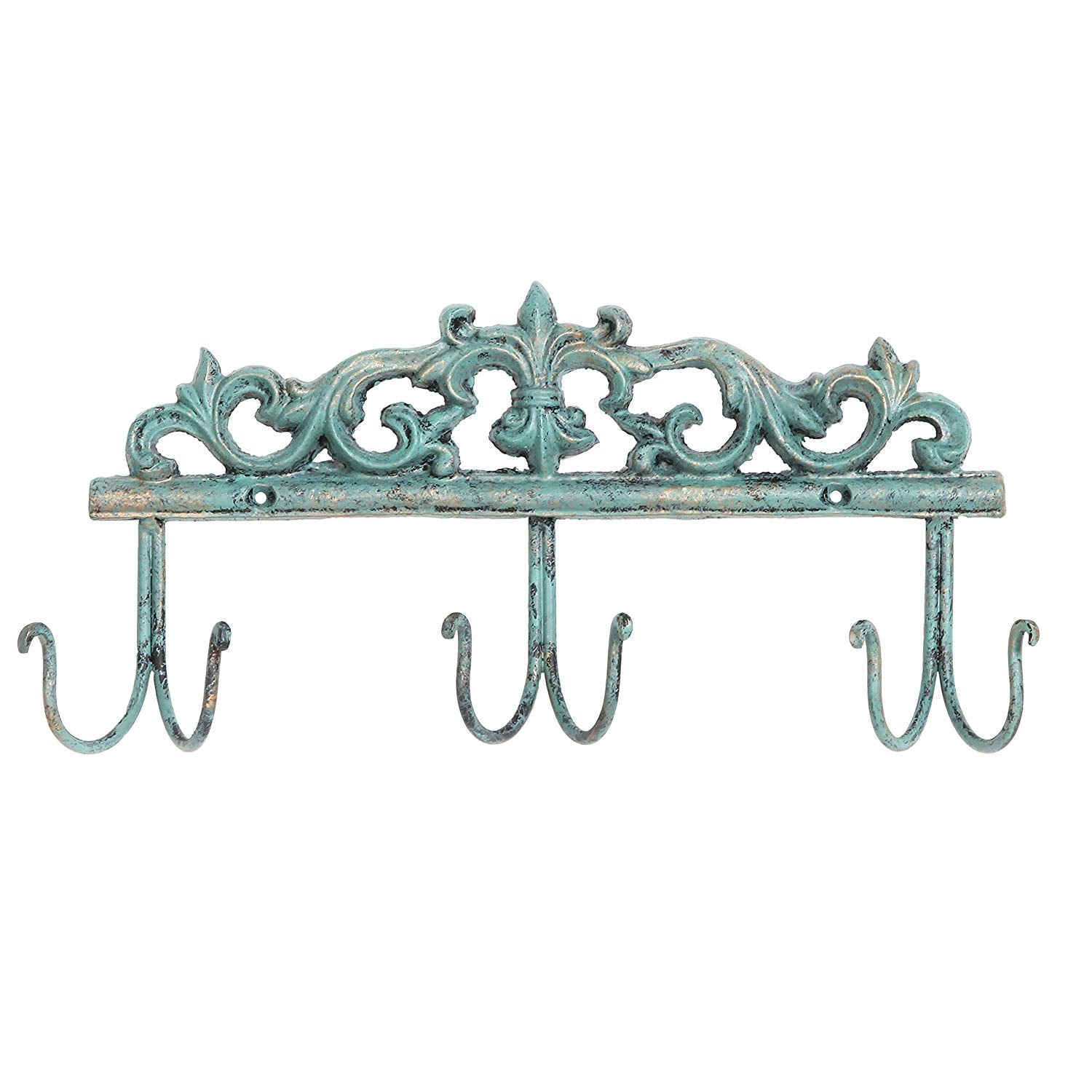 Vintage Style Rustic Turquoise Metal 6 Hook Coat Rack / Wall-Mounted Entryway Storage Hooks - MyGiftÂ®
