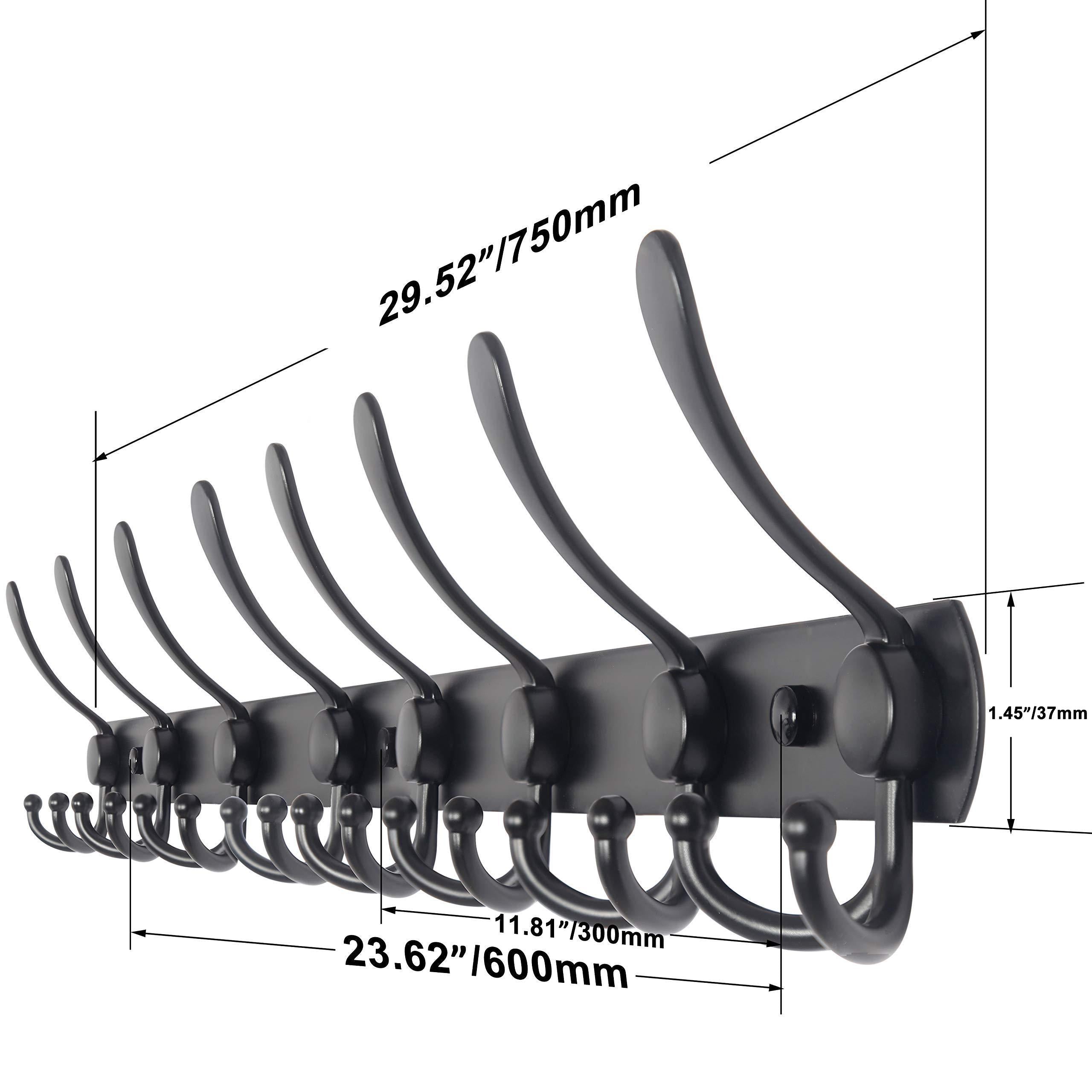 Organize with webi coat rack wall mounted 30 inch 8 tri hooks 24 hooks decorative coat hat hook rack heavy duty triple hook rail wall hanging hooks for bathroom kitchen office entryway closet black 2 packs