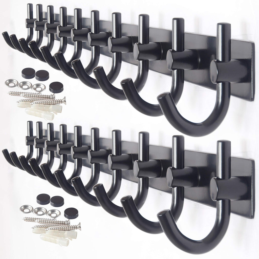 Great webi wall mounted coat rack 30 inch 10 hooks rack rail heavy duty coat hat hook for bathroom entryway closet foyer hallway black 2 packs