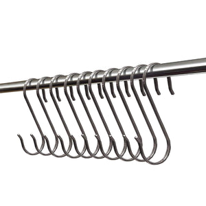10 Pack, WEBI Medium Flat Heavy Duty S Shape Hooks Kitchen Pot Tools Hanger Under Cabinet Hanging Bathroom Shower Curtain Closet Coffe Mugs, Brushed Finish SUS 304,for 25mm Dia Rods