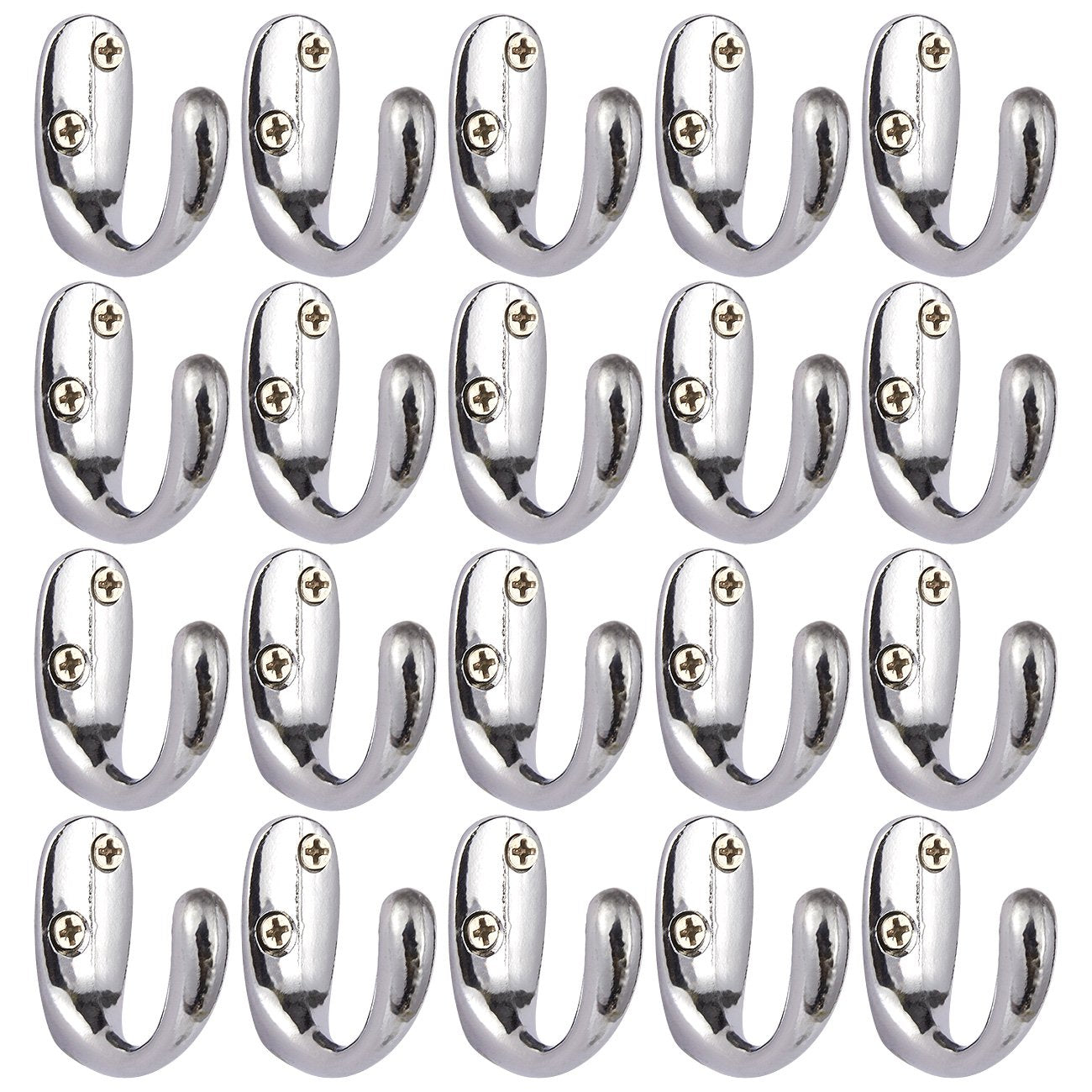 Juvale 20 Pieces Wall Mounted Coat Rack Hooks - Hanger Hooks for Robes, Coats, Clothes - Includes 40 Screws, 1.25 x 1.3 Inches, Silver