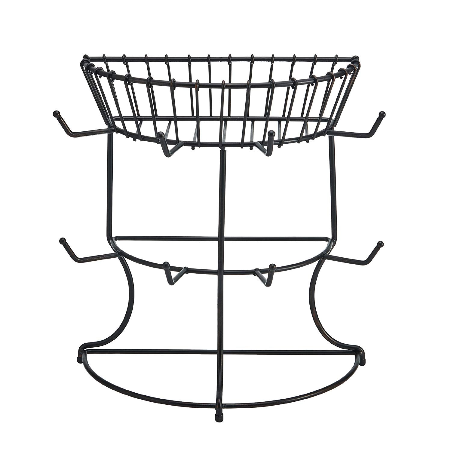 Gourmet Basics by Mikasa 5191436 Marketplace Metal 8-Cup Flatback Mug Tree with Storage Basket Antique Black