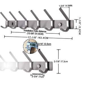 Jedo Hat & Coat Hook Rail - 5 Hooks - Satin Stainless Steel