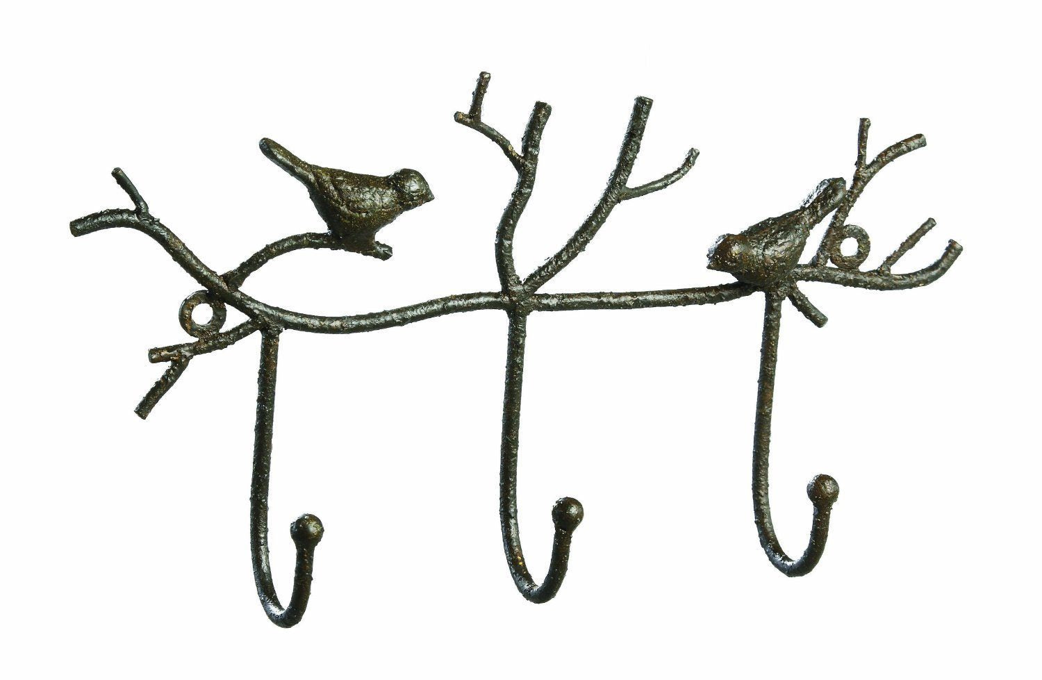 Creative Co-Op Metal Twig and Bird Wall Hooks, Rust
