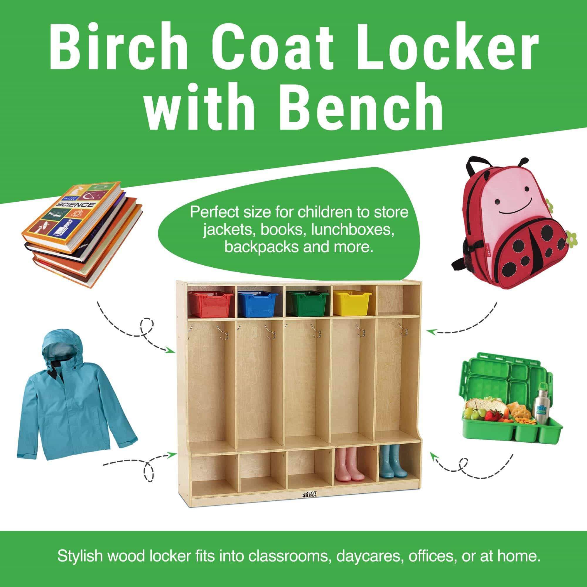 Order now ecr4kids birch school coat locker for toddlers and kids 5 section coat locker with bench and cubby storage shelves commercial or personal use certified and safe 48 high natural