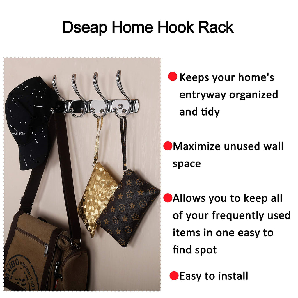 Buy dseap coat rack wall mounted with 5 jumbo double hooks heavy duty stainless steel metal coat hook hanging clothes towel hat robes for mudroom bathroom entryway chromed 2 packs