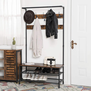 Shop vasagle industrial coat rack with storage bench pipe style large hat and coat stand with 9 hooks and shoe rack multifunctional hall tree sturdy iron frame uhsr47bx
